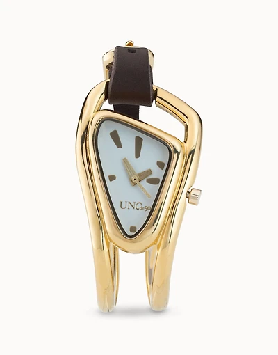 18K gold-plated leather and metal watch
