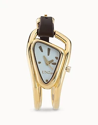 18K gold-plated leather and metal watch