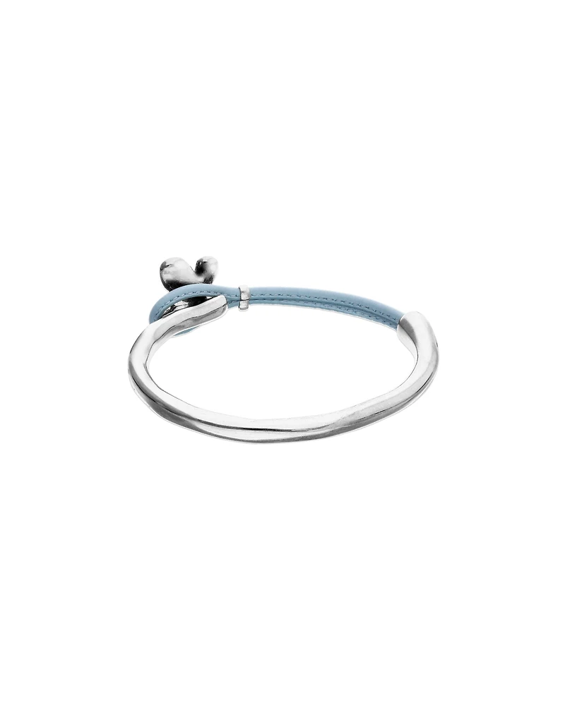Blue leather bracelet with butterfly ornament