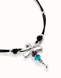 Leather pendant necklace with dragonfly