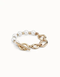 Link chain bracelet with pearls
