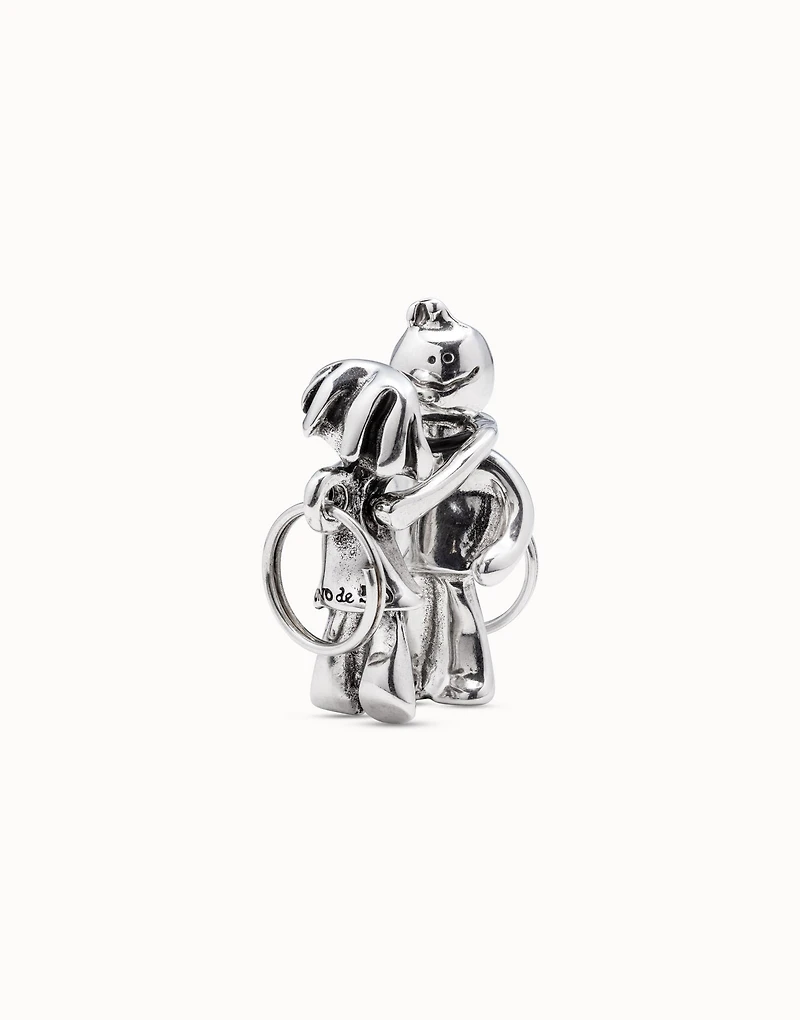 Sterling silver-plated girl and boy key-ring