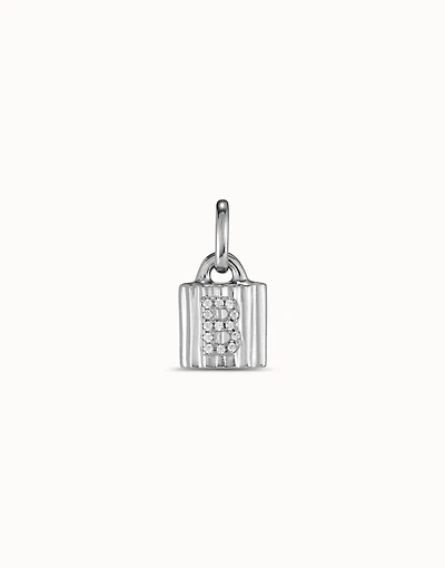 Sterling silver-plated padlock charm with topaz letter B