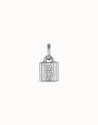 Sterling silver-plated padlock charm with topaz letter B