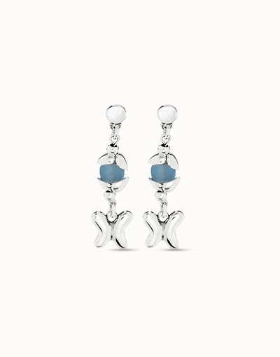 Earrings with blue crystal and butterfly