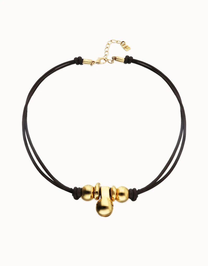 Short leather necklace with three spheres