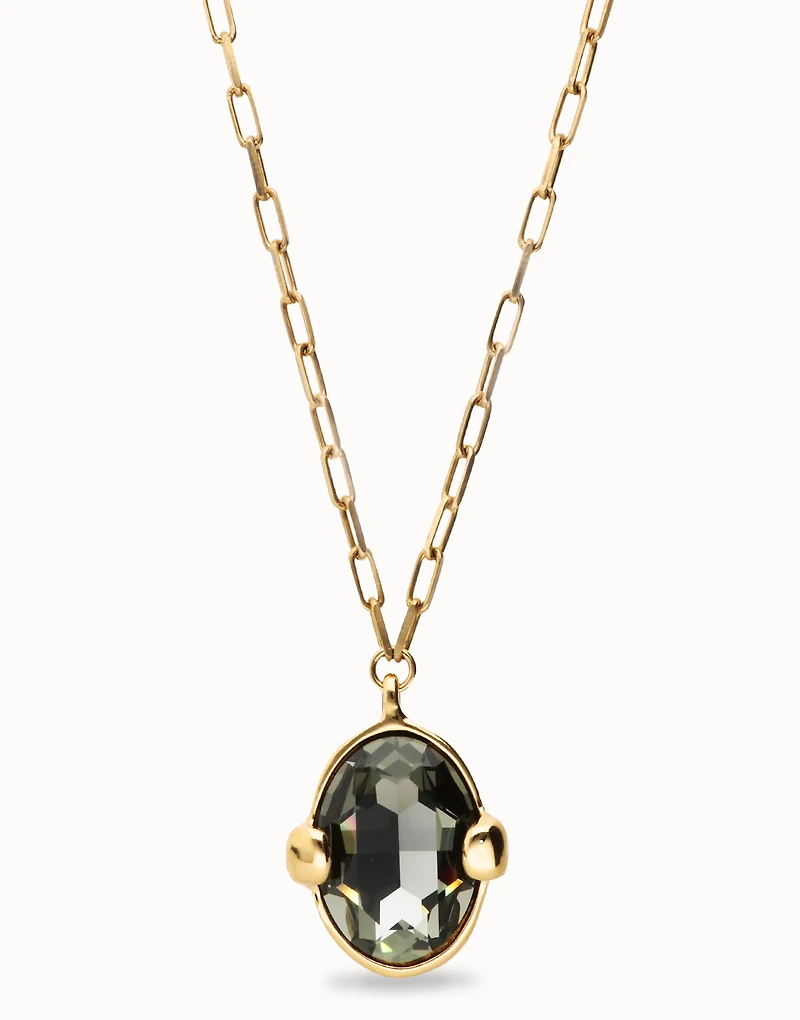 Long necklace with gray oval faceted crystal