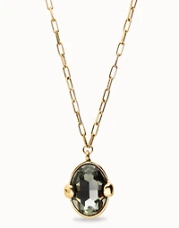 Long necklace with gray oval faceted crystal