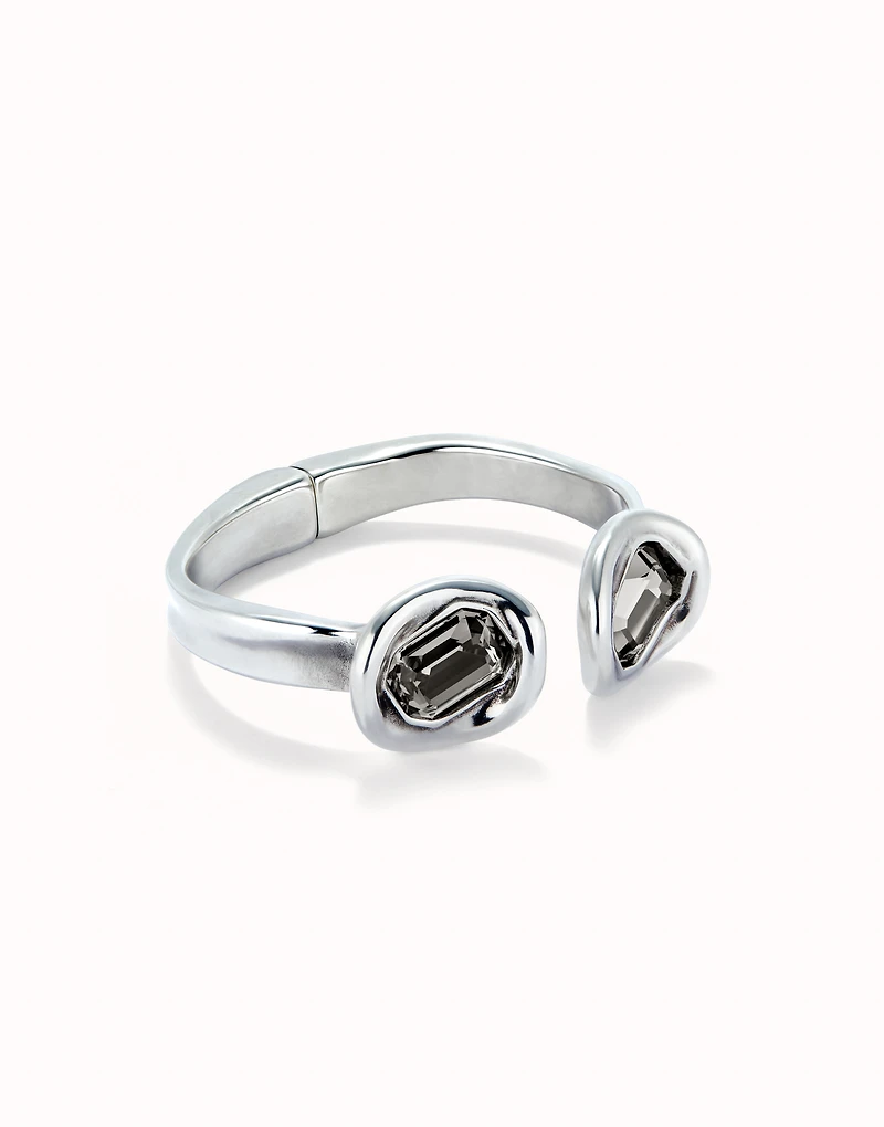 Bangle bracelet with two grey crystals