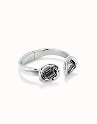 Bangle bracelet with two grey crystals
