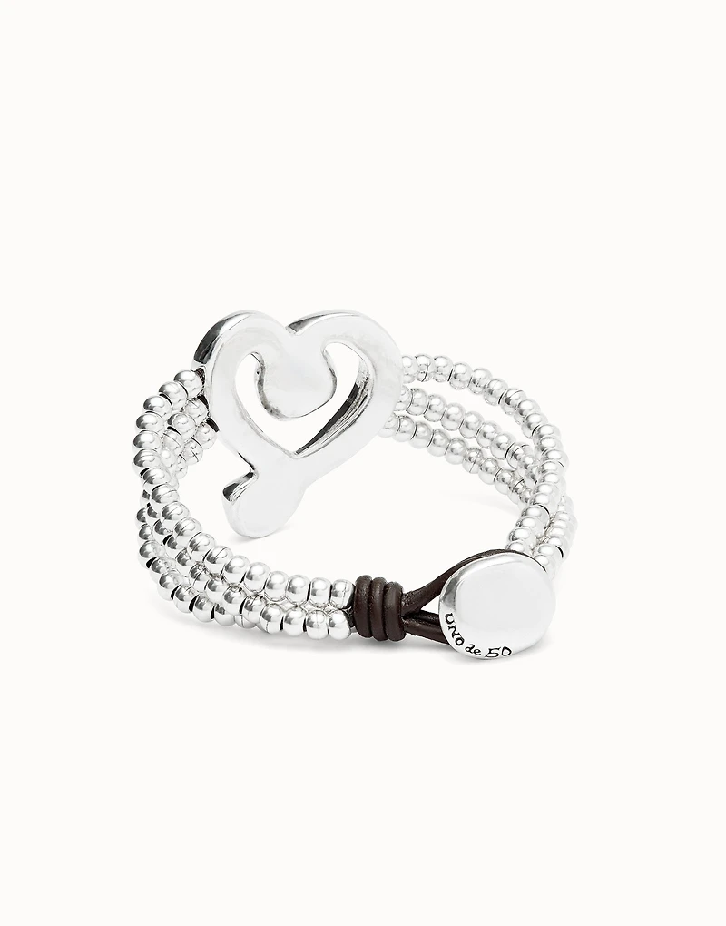 Multi strand leather beaded bracelet with a heart
