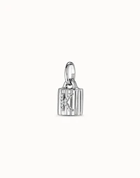 Sterling silver-plated padlock charm with topaz letter K