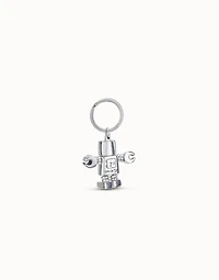 Sterling silver-plated engraved robot and logo key-ring