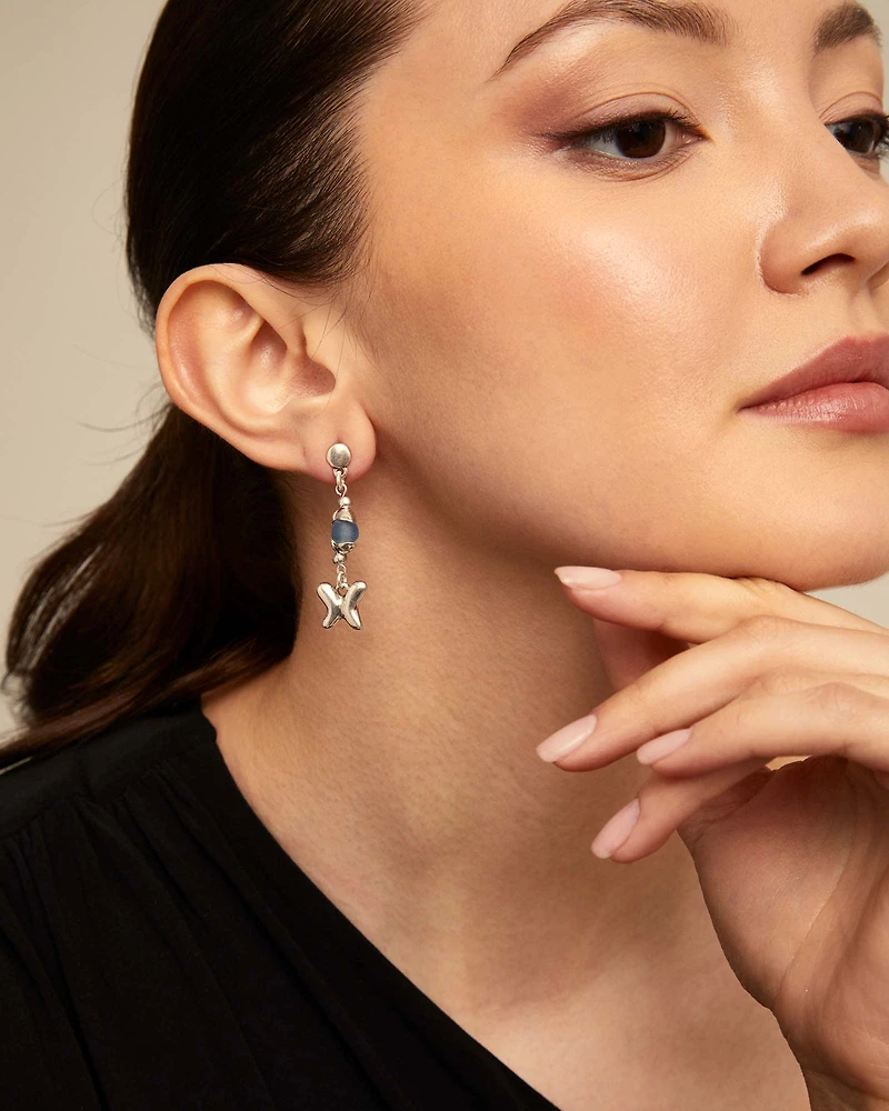 Earrings with blue crystal and butterfly