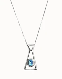 Long necklace with pendant and rectangular blue faceted crystal