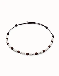 Leather necklace with silver and wooden beads
