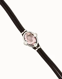 Leather bracelet with pink oval faceted crystal
