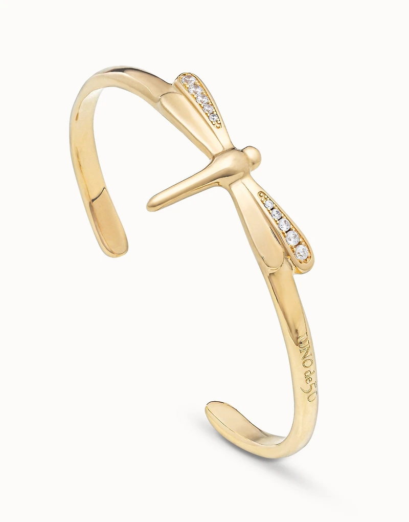 Dragonfly shaped cuff bracelet with topaz