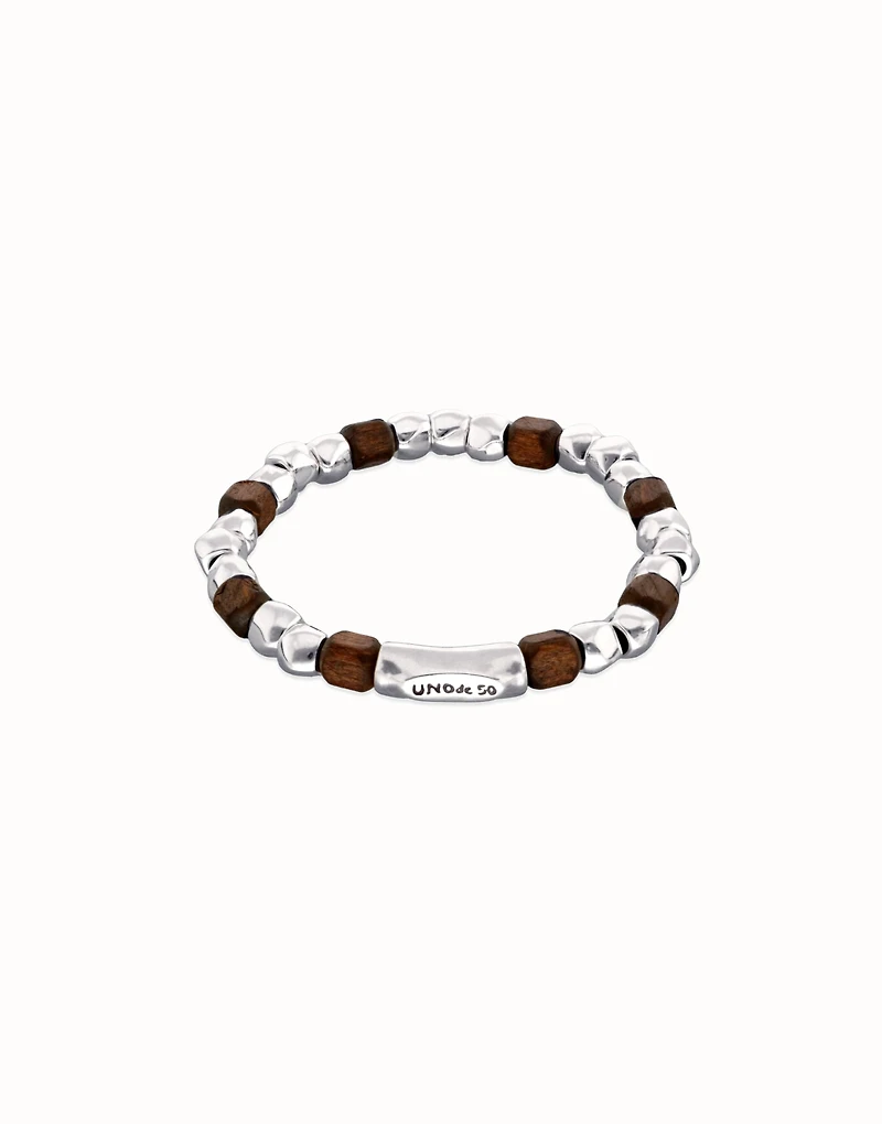 Stretch bracelet with silver and wooden beads
