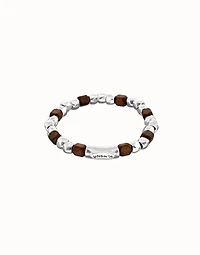 Stretch bracelet with silver and wooden beads