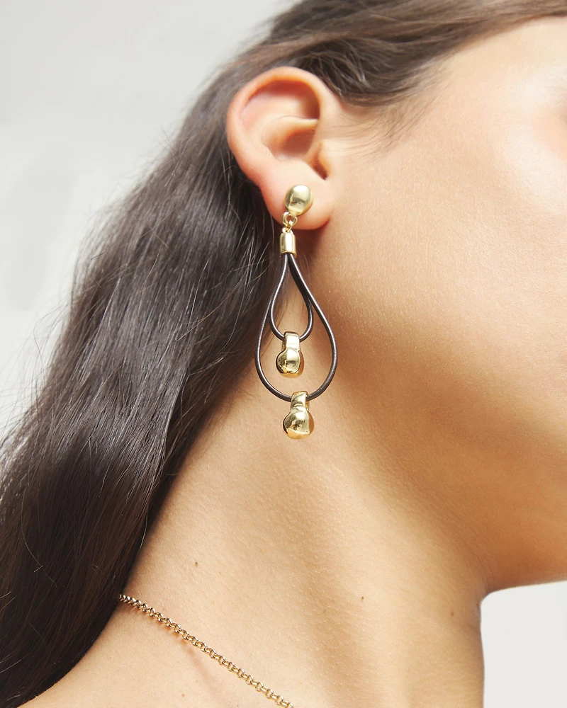 Drop earrings with leather earrings and sphere detail