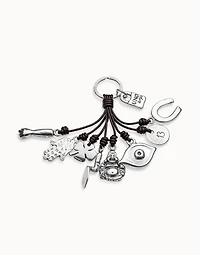Leather key-ring and sterling silver-plated charms
