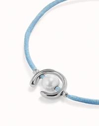 Blue cord bracelet with a pearl