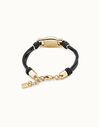 Brown leather bracelet with rectangular white bead