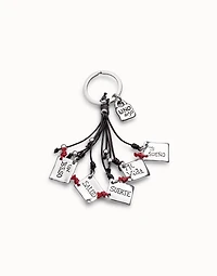 Sterling silver-plated message key-ring with leather details