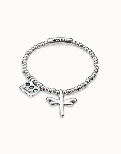 Beaded stretch bracelet with a dragonfly charm