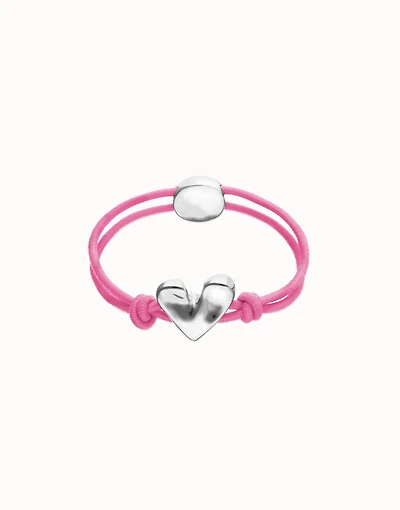 Pink elastic thread bracelet with heart charm