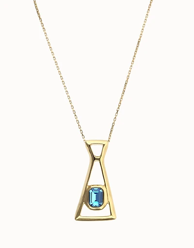 Long necklace with pendant and rectangular blue faceted crystal