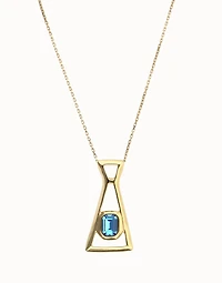 Long necklace with pendant and rectangular blue faceted crystal