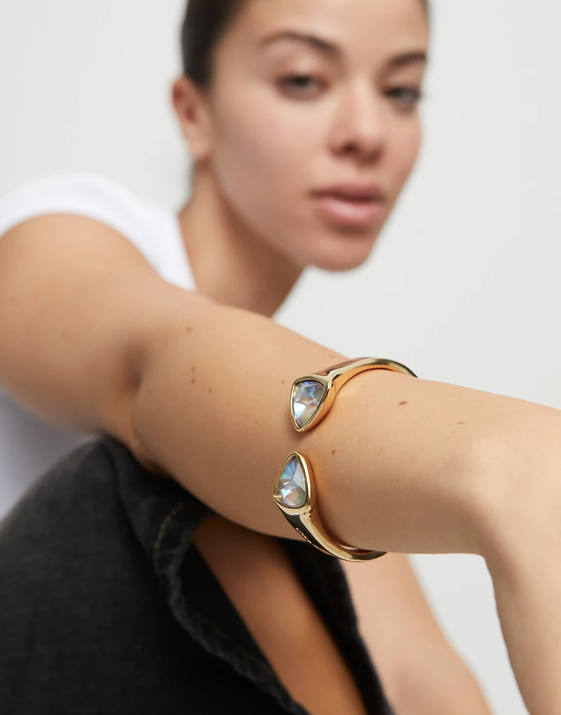Bangle bracelet with two multicolored crystals