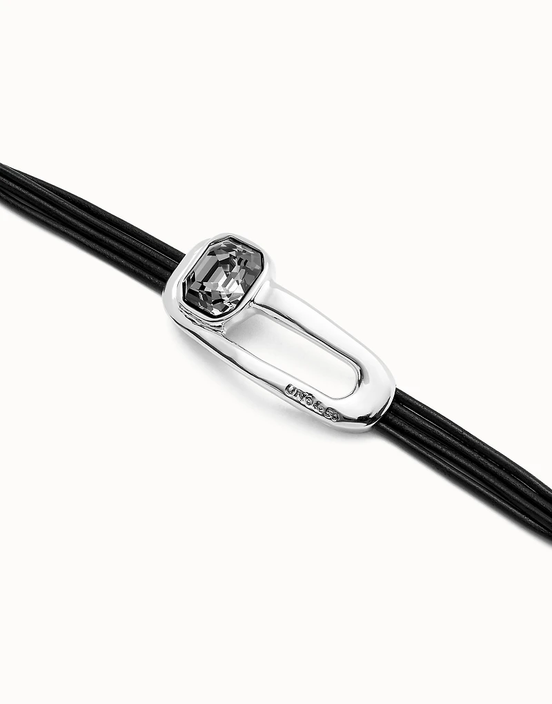 Leather bracelet with a black crystal