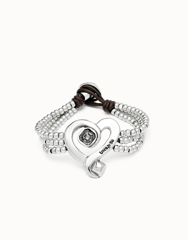 Multi strand leather beaded bracelet with a heart