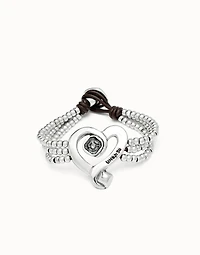 Multi strand leather beaded bracelet with a heart