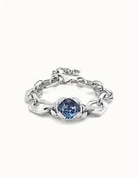 Link chain bracelet with a blue crystal