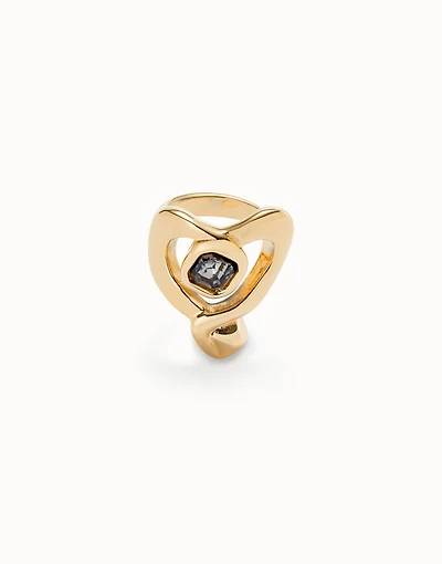 Ring with heart and central black crystal