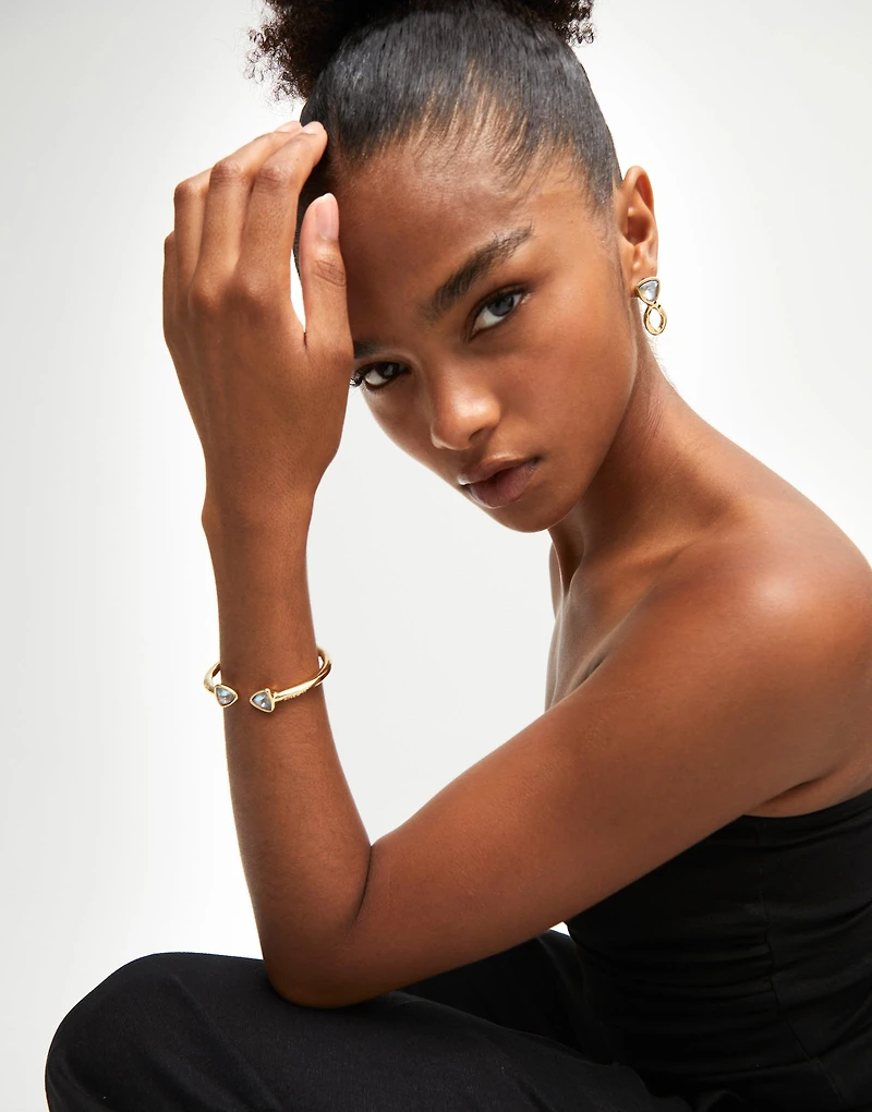 Cuff bracelet with two multicolored  crystals