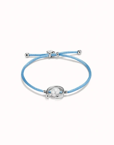 Blue cord bracelet with a pearl