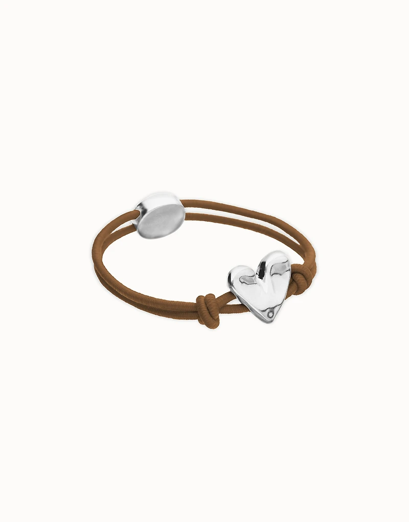Brown elastic thread bracelet with heart