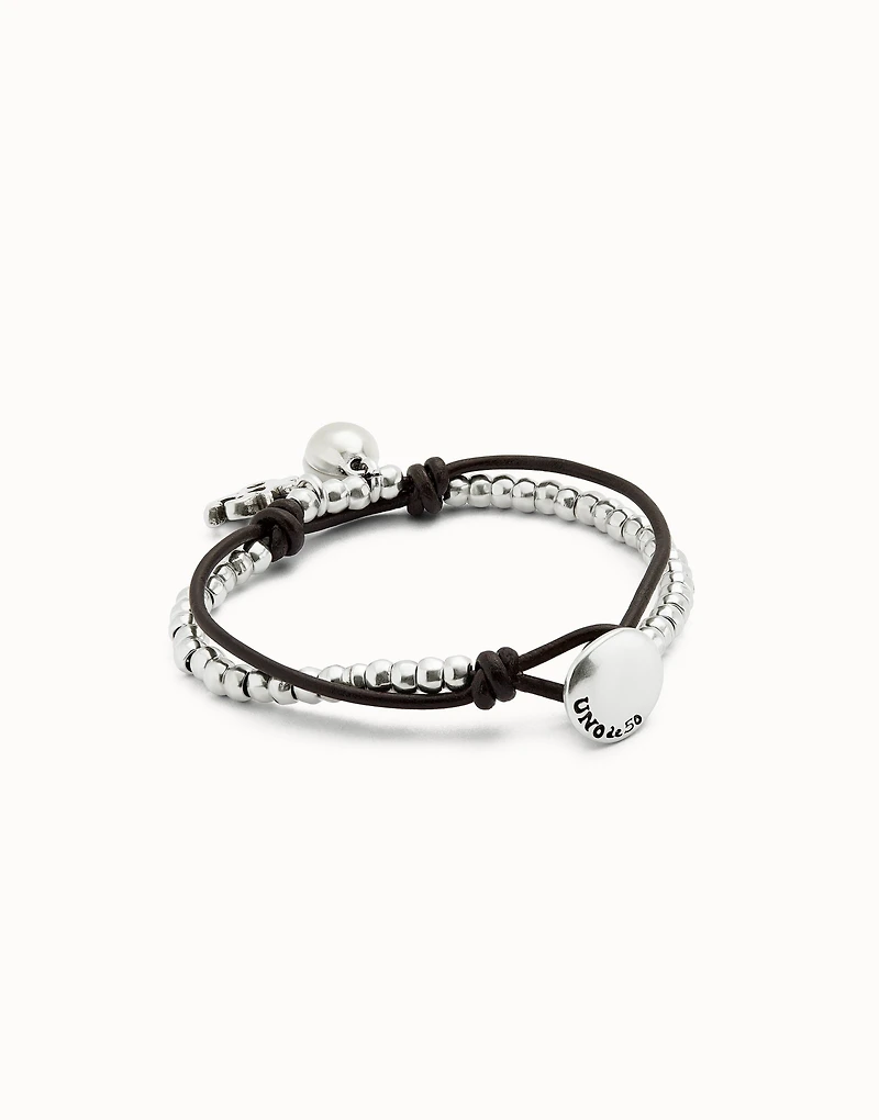 Leather beaded bracelet with ivory murano glass