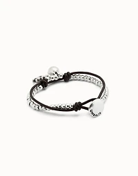 Leather beaded bracelet with ivory murano glass