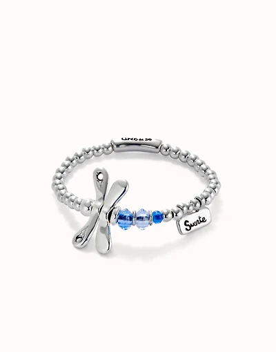 Beaded stretch bracelet with a dragonfly and blue crystal