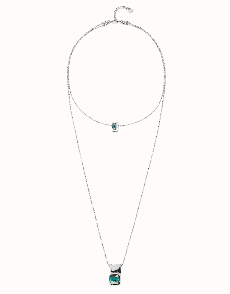 Multi strand chain necklace with green crystals