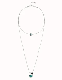 Multi strand chain necklace with green crystals