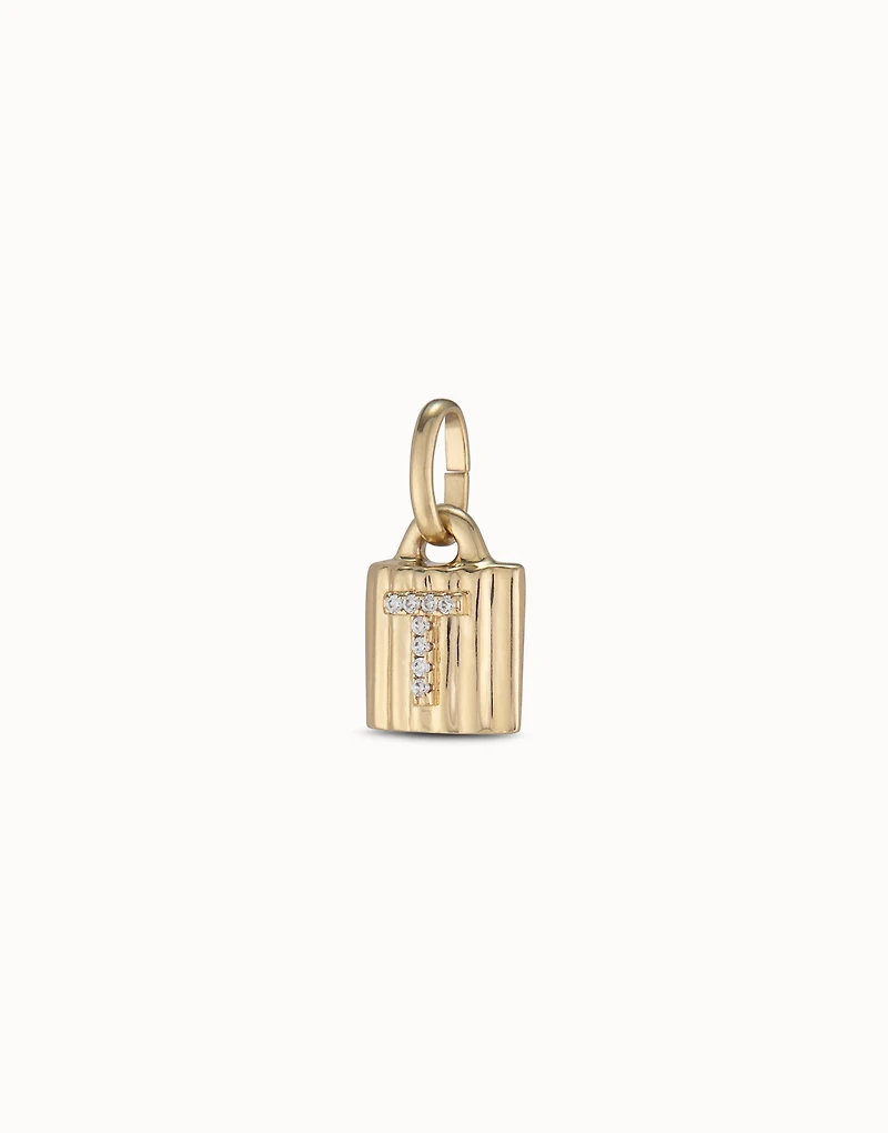 18K gold-plated padlock charm with topaz letter T