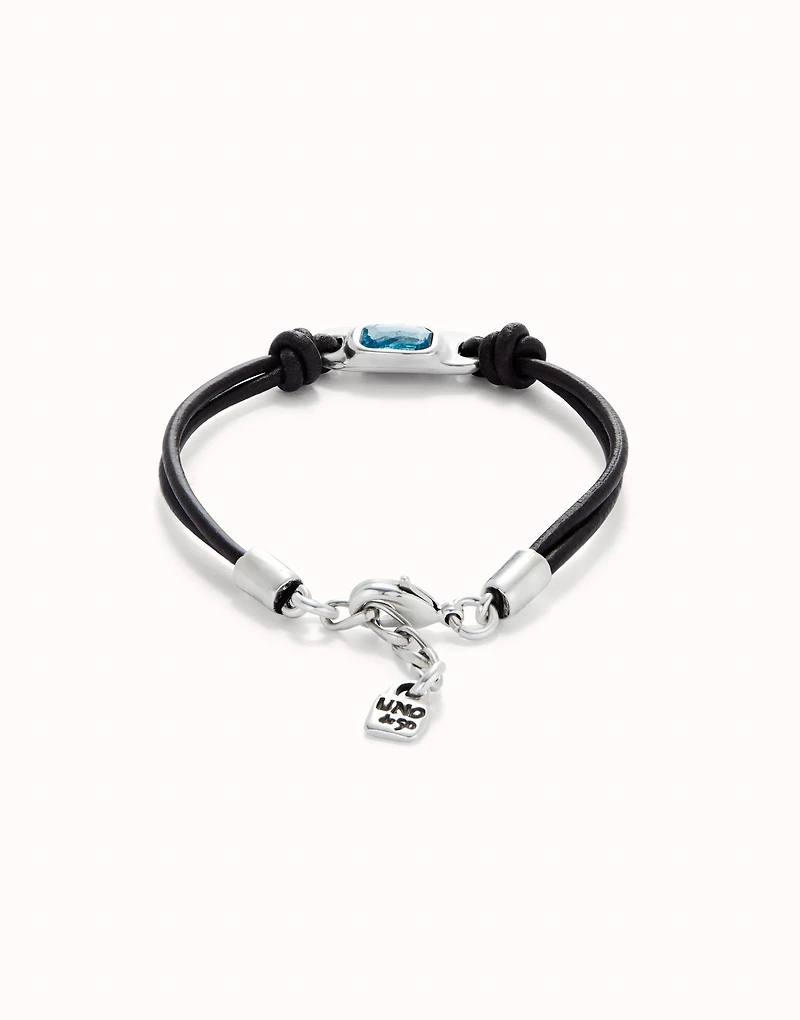Leather bracelet with a blue  crystal