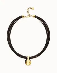 Multistrand short leather necklace with large sphere